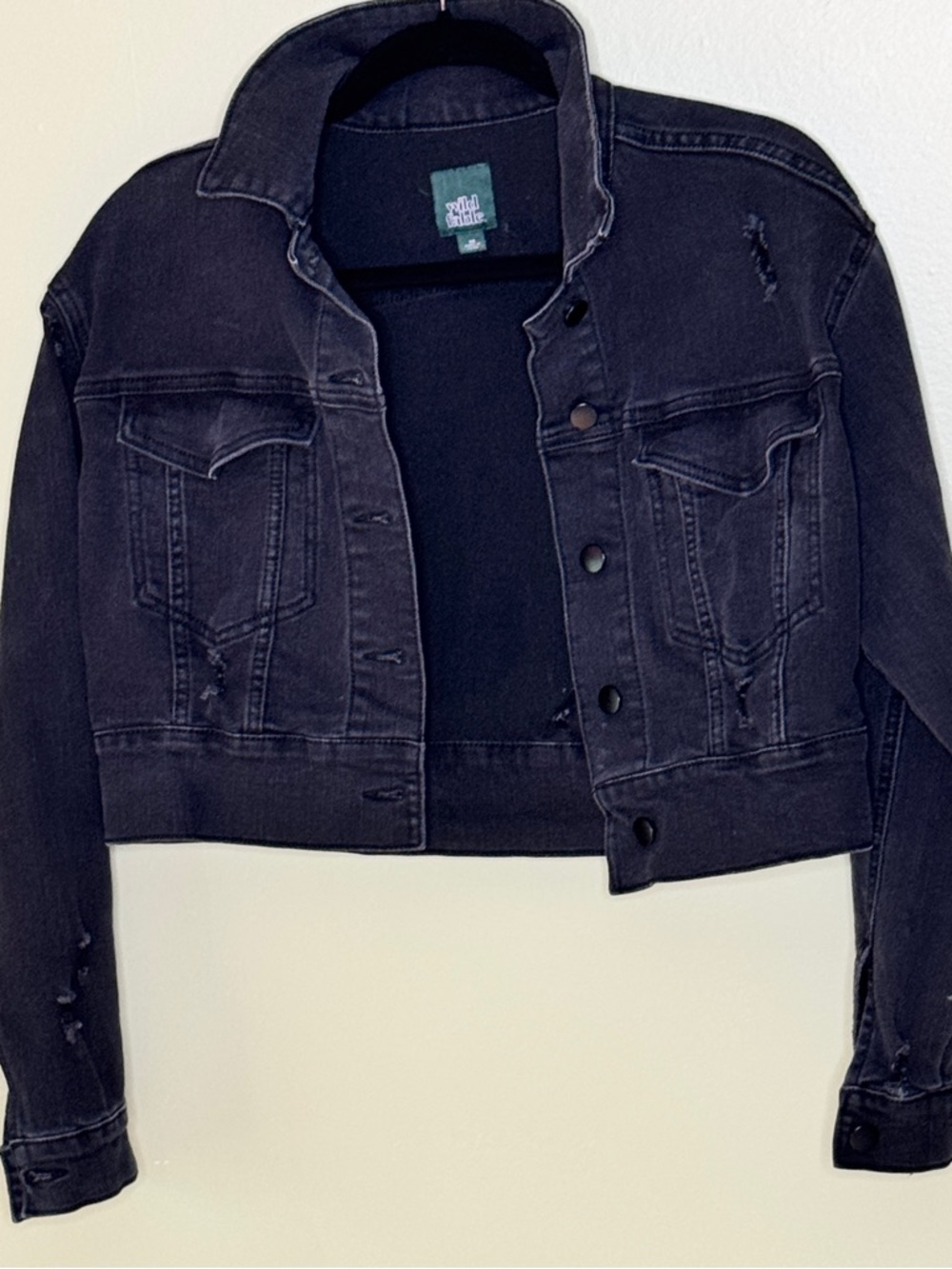 Women's “Wild Fable” Black Cropped Distressed Denim Jacket